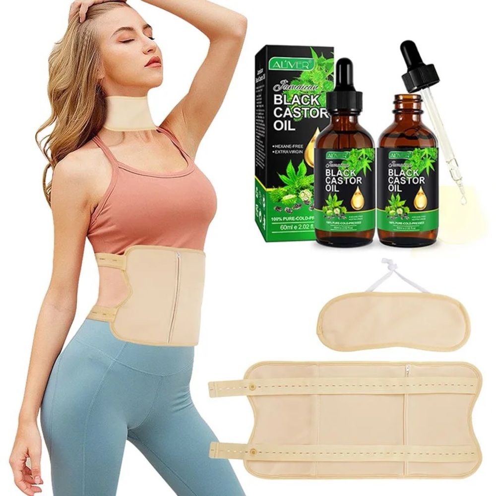 3 pack organic black castor oil pack wrap kit for liver detox with adjustable re